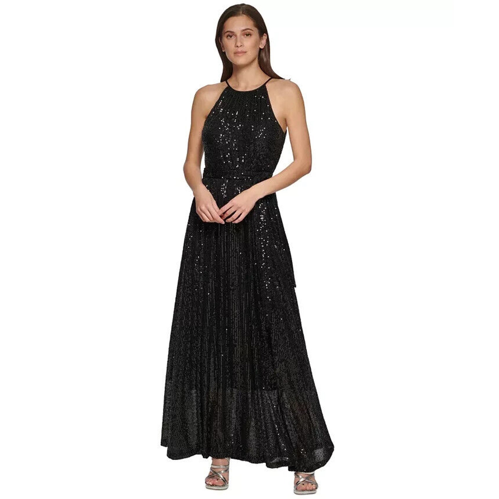 Dkny Women's Sequin Sleeveless Halter-Neck Gown - Black - Size 8